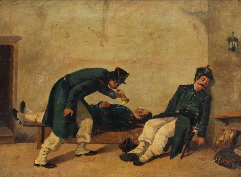 Soldati dormienti svegliati da un trombettiere